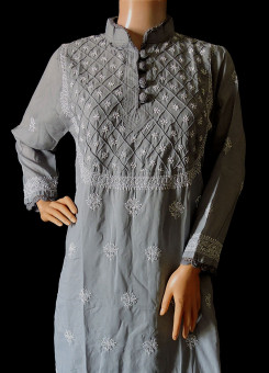 ISHIEQA's Grey Cotton Chikankari Kurti - MV0401D
