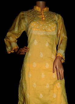 ISHIEQA's Yellow Cotton Chikankari Kurti - MV0401D