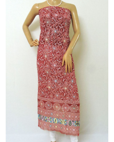 ISHIEQA's Red Georgette Parsi work Kurti  Fabric - RC0101B