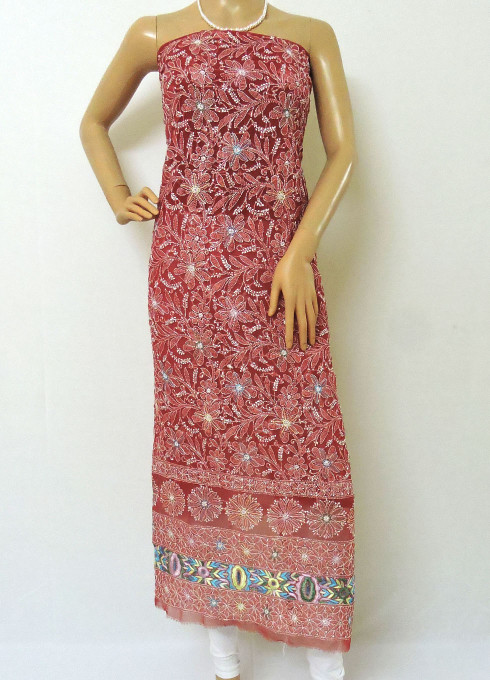 ISHIEQA's Red Georgette Parsi work Kurti  Fabric - RC0101B