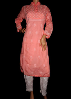 ISHIEQA's Peach Cotton Chikankari Kurti - MV0401D