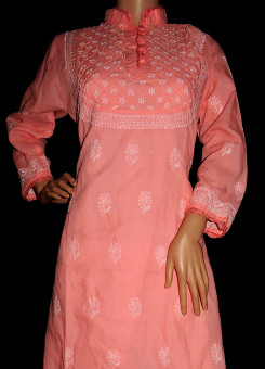 ISHIEQA's Peach Cotton Chikankari Kurti - MV0401D