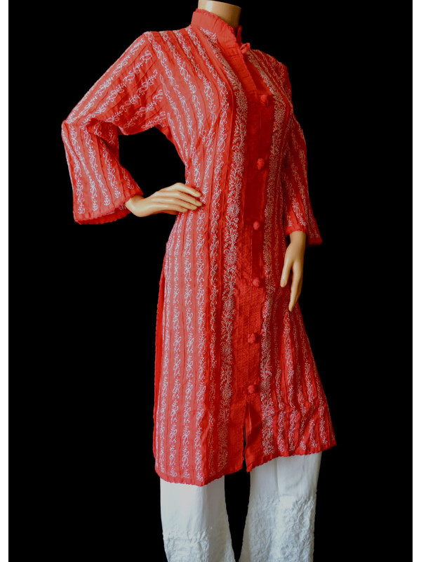ISHIEQA's Coral Cotton Chikankari Kurti  - DC1202B