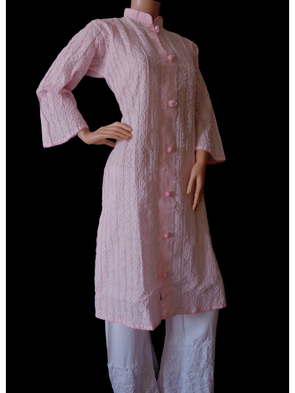 ISHIEQA's Pink Cotton Chikankari Kurti- DC1202B