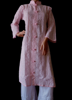 ISHIEQA's Pink Cotton Chikankari Kurti- DC1202B