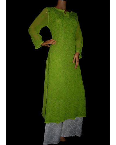ISHIEQA's Green Georgette Chikankari Kurti- DC1301C