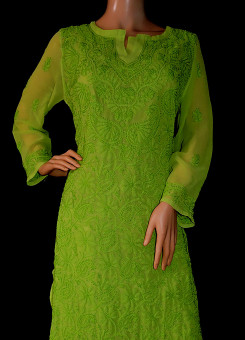 ISHIEQA's Green Georgette Chikankari Kurti- DC1301C