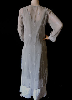 ISHIEQA's Grey Georgette Chikankari Kurti-MV0701D