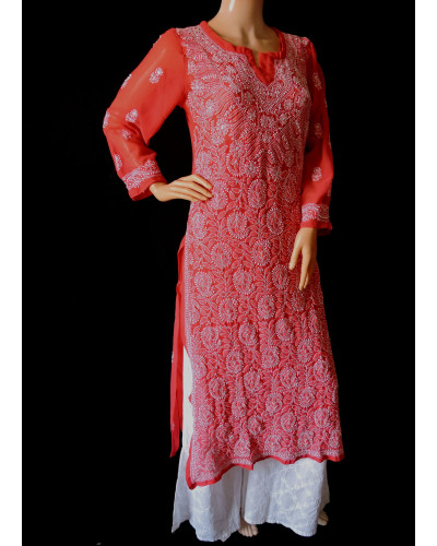 ISHIEQA's Coral Georgette Chikankari Kurti-MV0701D