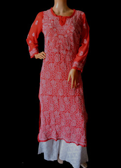 ISHIEQA's Coral Georgette Chikankari Kurti-MV0701D