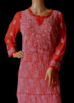 ISHIEQA's Coral Georgette Chikankari Kurti-MV0701D