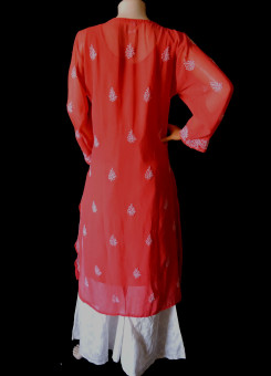 ISHIEQA's Coral Georgette Chikankari Kurti-MV0701D