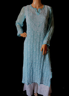 ISHIEQA's Blue Georgette Chikankari Kurti-MV0701D