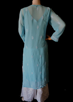 ISHIEQA's Blue Georgette Chikankari Kurti-MV0701D