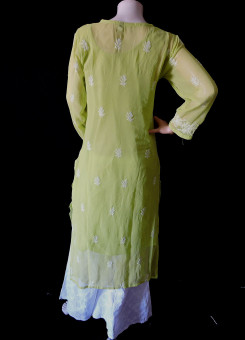 ISHIEQA's Green Georgette Chikankari Kurti-MV0701D
