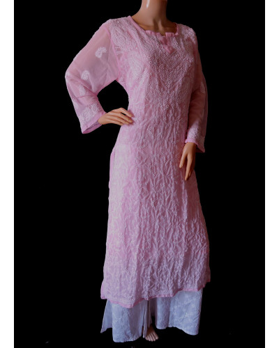 ISHIEQA's Pink Georgette Chikankari Kurti-MV0701D