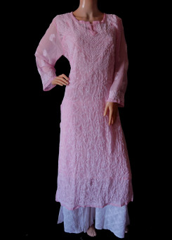 ISHIEQA's Pink Georgette Chikankari Kurti-MV0701D