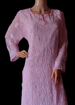 ISHIEQA's Pink Georgette Chikankari Kurti-MV0701D