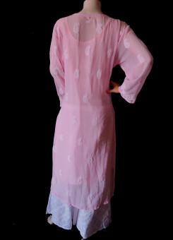ISHIEQA's Pink Georgette Chikankari Kurti-MV0701D