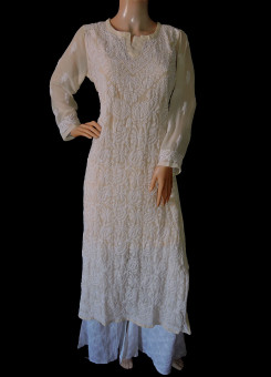 ISHIEQA's Beige Georgette Chikankari Kurti-MV0701D