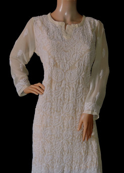 ISHIEQA's Beige Georgette Chikankari Kurti-MV0701D