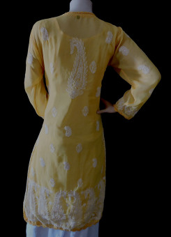 ISHIEQA's Yellow Georgette Chikankari Kurti  - MV0107D