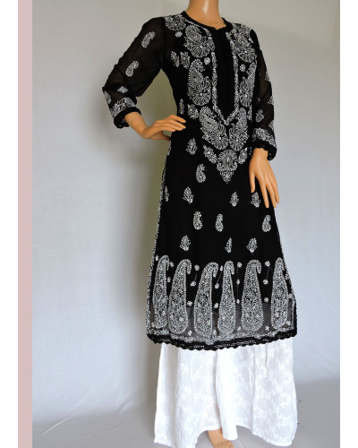 ISHIEQA's Black Georgette Chikankari Kurti  - MV0107D