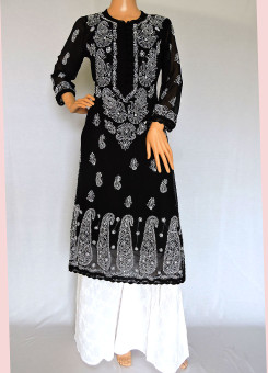 ISHIEQA's Black Georgette Chikankari Kurti  - MV0107D