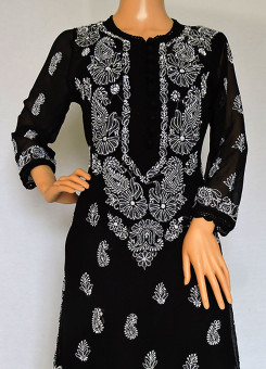 ISHIEQA's Black Georgette Chikankari Kurti  - MV0107D
