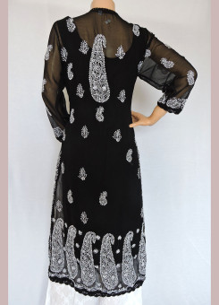 ISHIEQA's Black Georgette Chikankari Kurti  - MV0107D