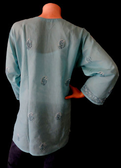 ISHIEQA's Blue Voil Cotton Chikankari Top - AN0102B