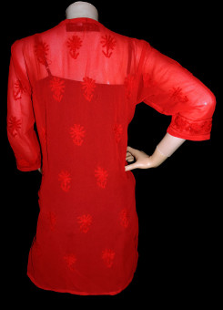 ISHIEQA's Aari Work Red Georgette Top - DC0701C