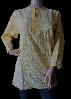 ISHIEQA's Yellow Cotton Chikankari Top - DC0116B