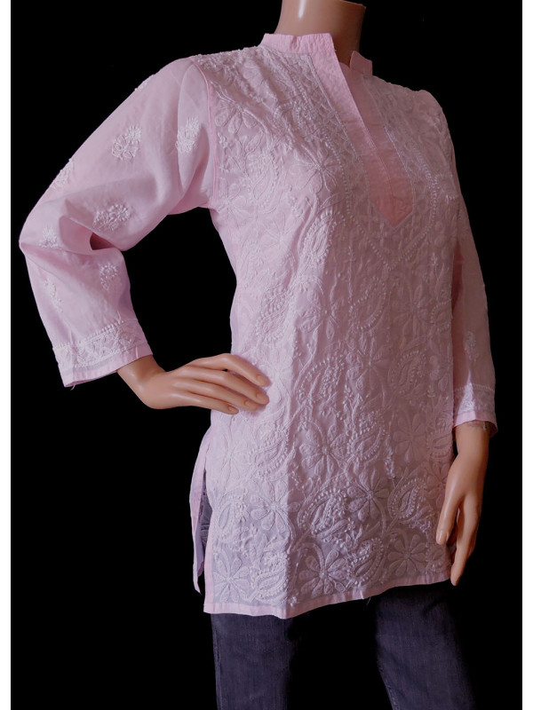 ISHIEQA's Pink Cotton Chikankari Top - DC0116B