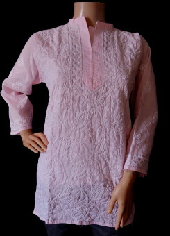 ISHIEQA's Pink Cotton Chikankari Top - DC0116B