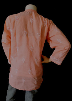 ISHIEQA's Peach Cotton Chikankari Top - DC0116B