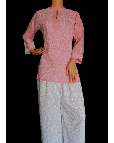 ISHIEQA's Pink-A Cotton Chikankari Top - DC0116B