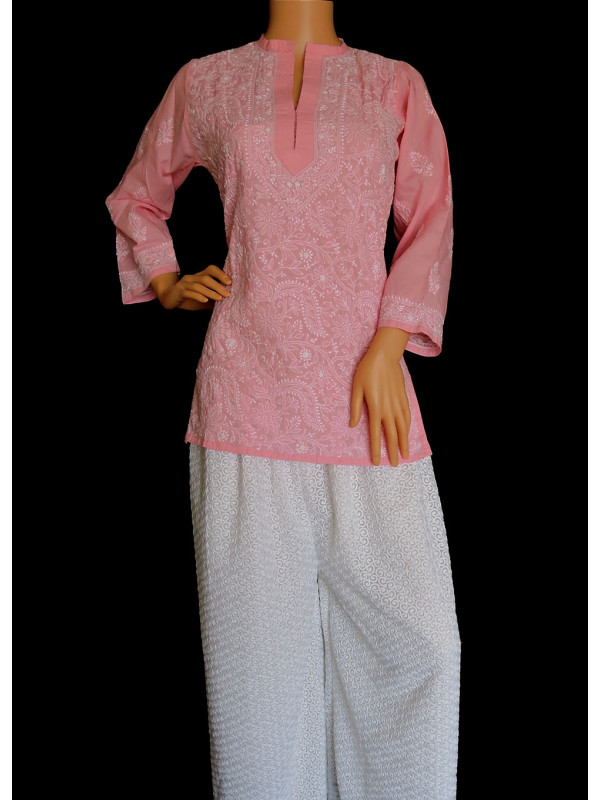 ISHIEQA's Pink-A Cotton Chikankari Top - DC0116B