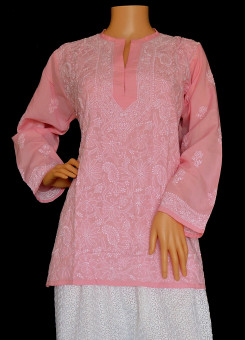ISHIEQA's Pink-A Cotton Chikankari Top - DC0116B