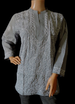 ISHIEQA's Grey Cotton Chikankari Top - DC0116B