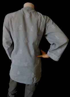 ISHIEQA's Grey Cotton Chikankari Top - DC0116B