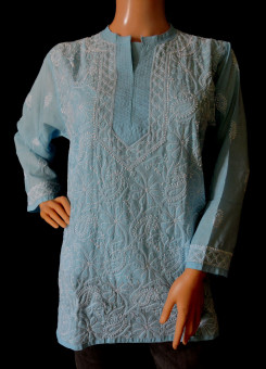 ISHIEQA's Blue Cotton Chikankari Top - DC0116B
