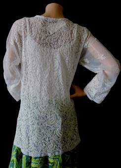 ISHIEQA's White Georgette Chikankari Top - LU0103B