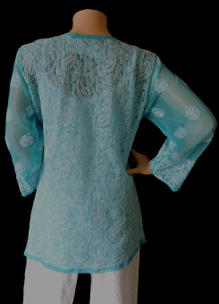 ISHIEQA's Blue Georgette Chikankari Top - LU0103B