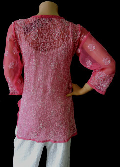 ISHIEQA's Pink Georgette Chikankari Top - LU0103B