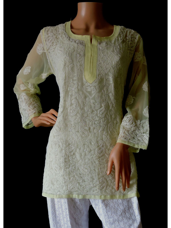 ISHIEQA's Lemon Georgette Chikankari Top - LU0103B