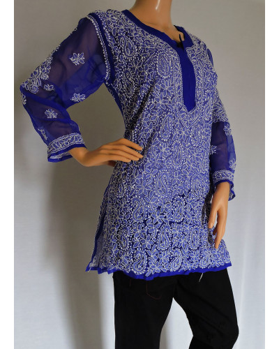 ISHIEQA's Ink Blue Georgette Chikankari Top - LU0103C