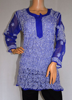 ISHIEQA's Ink Blue Georgette Chikankari Top - LU0103C