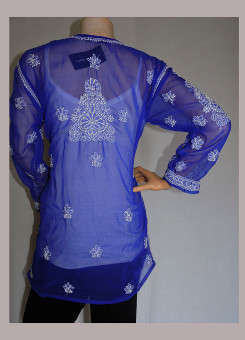 ISHIEQA's Ink Blue Georgette Chikankari Top - LU0103C