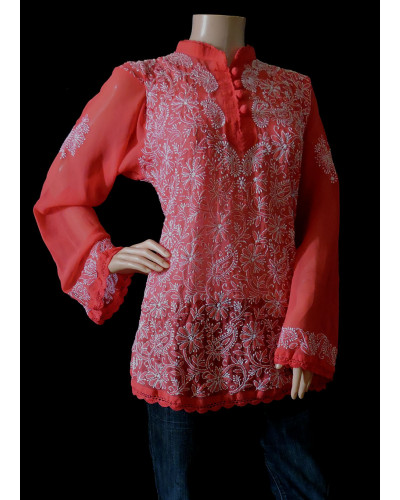 ISHIEQA's Coral Georgette Chikankari Top -  DC0114B